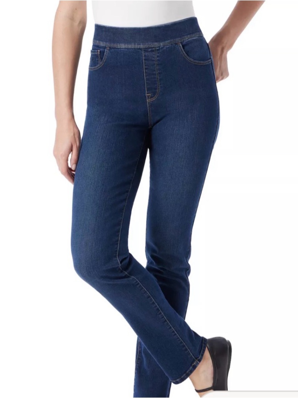 Gloria Vanderbilt Women's Amanda Pull-On Straight Jeans in Dark Blue